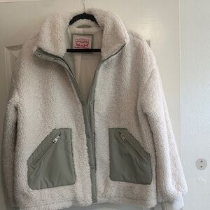 Levi's White Sherpa Jacket with Green Accents